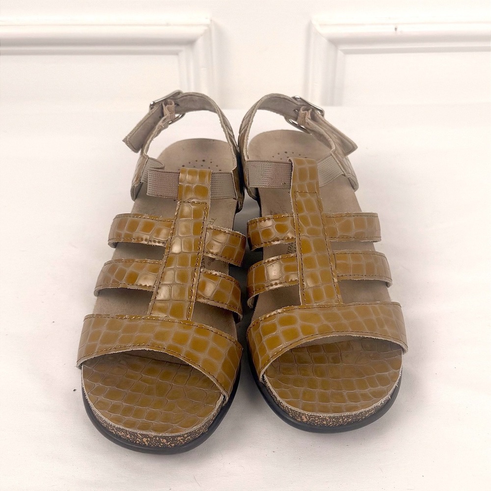 SAS Tripad Comfort Women Tan Croc Embossed Patent Leather Sandals Made in USA